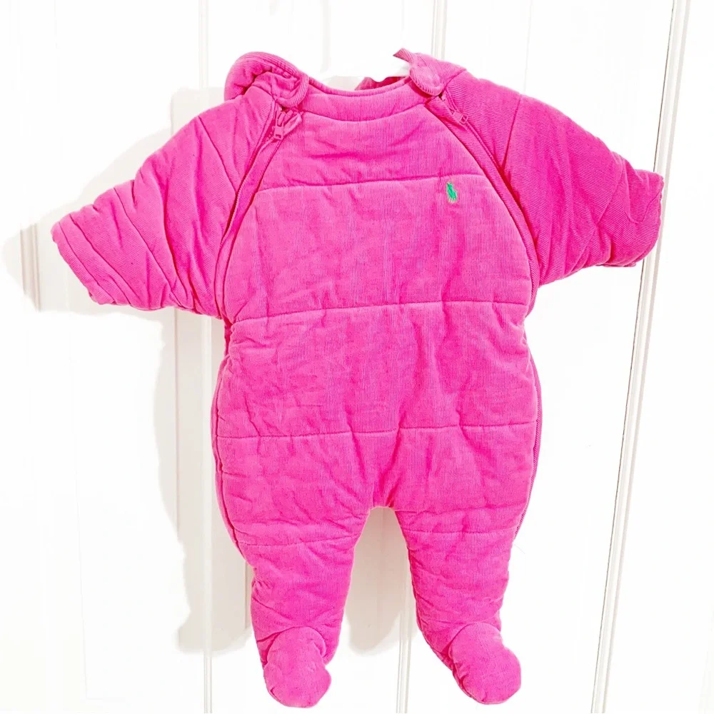 Ralph Lauren One Piece Quilted Thin Waled Corduroy Hood Snowsuit Bunting Lining